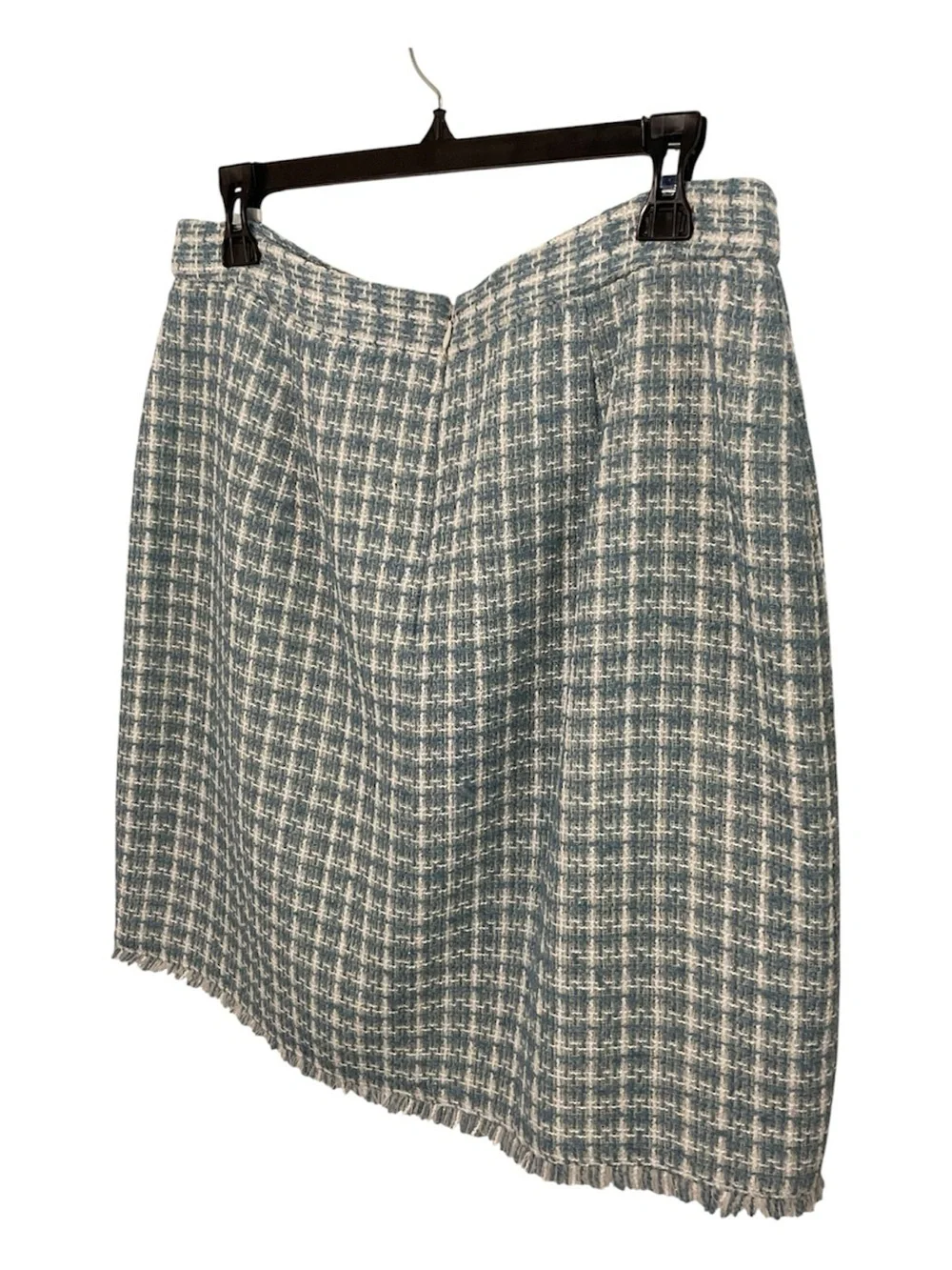 Preston & York Size 12 Blue White Tweed Fringe Career Skirt